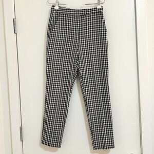 Zara Black & White Gingham Straight Leg High Rise Pants, NWOT